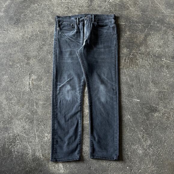 Levi's Jeans Mens 34x32 Black 522 Pants Gray Faded Straight Stretch Denim - Picture 1 of 11